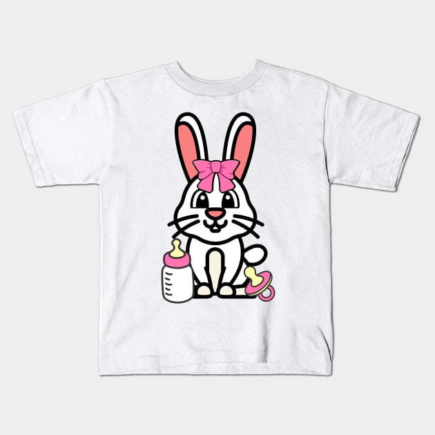 cute baby bunny wears a pink ribbon Kids T-Shirt by Pet Station